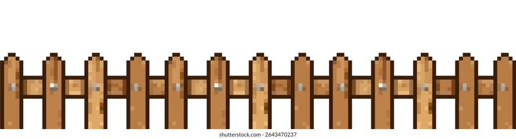 Pixel wood fence vector, featuring a retro, blocky aesthetic. Ideal for game environments, digital landscapes, boundaries, enclosures, or classic pixel art scenes.