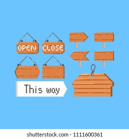 Pixel wood sign plate set.8bit.