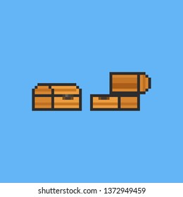 Pixel wood treasure chest.8bit.