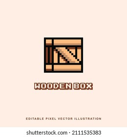 Pixel wooden box icon vector illustration for video game asset, motion graphic and others