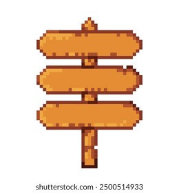 Pixel wooden roadside sign, 8 bit timber roadside pointer, pixel rustic sign board.