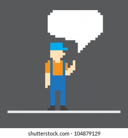 Pixel worker with speech cloud. Template foe a text