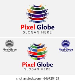 Pixel World Globe Logo Design Symbol