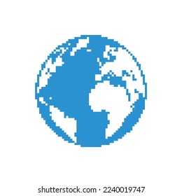 Pixel world map background.Pixel earth globe.Vector illustration.