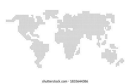 Pixel world map banner. Concept of earth globe from little dots worldmap. Vector EPS 10. Isolated on white background