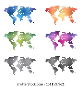 Pixel world map icon on white background