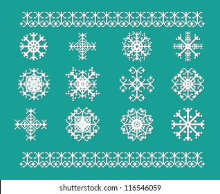 Pixel Xmas Snowflake Element Set