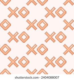 Pixel XOXO symbol seamless pattern for Valentines day design