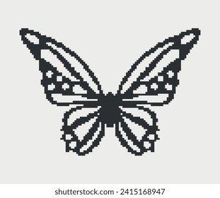 Mariposa negra Pixel y2k. silueta de mariposa retro futurista aislada, formas de 2k, establecer objetos de logotipo de píxeles