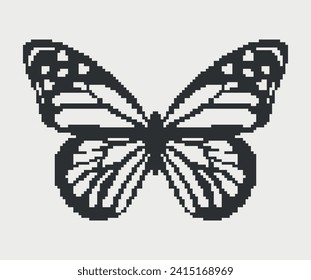 Pixel y2k black butterfly. futuristic retro butterfly silhouette isolated, 2k shapes, set pixel logo objects