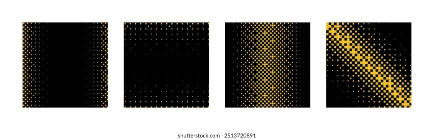Pixel y2k geometric bitmap halftone background set. Bitmap y2k rectangular vector illustration