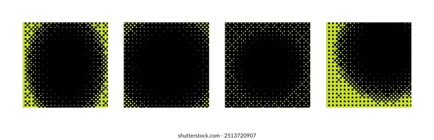 Pixel y2k halftone set. Pixel retro design. Bitmap y2k gradient background grain. Vector illustration	