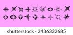Pixel Y2K stars. Set of trendy different bitmap graphic elements. Retro futuristic clip art shapes for collage or retro design. 8 bit. Vector illustration.