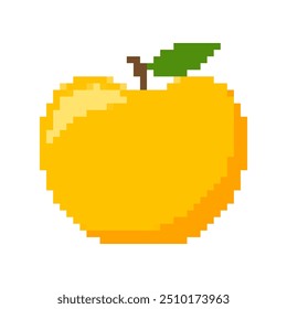 pixel yellow apple isolated on white, vector