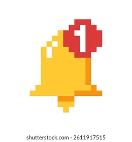 Pixel yellow bell, incoming message notification, 8 bit bell signal.