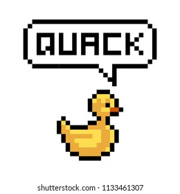 Pixel yellow duck says quack - isolated vector illustration