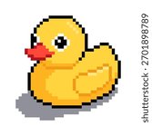 Pixel Yellow Rubber Duck on White background vector illustration