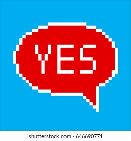Pixel Yes Bubble Speech Icon. Vector.