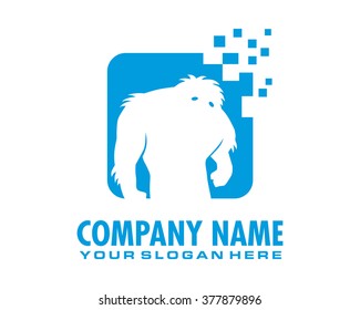 Pixel Yeti Silhouette Blue Image Icon Logo Vector