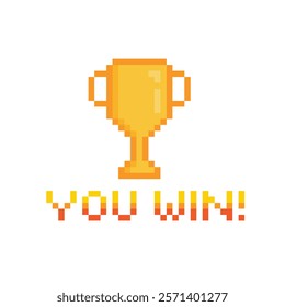 pixel You win  icon trophy winner 8 bit icon for computer game