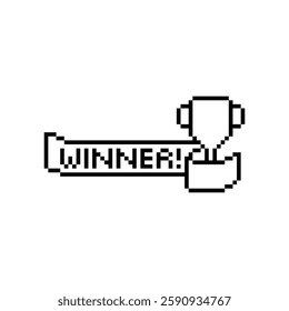pixel You win  icon trophy winner with ribbon 8 bit icon for computer game