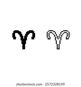 pixel Zodiac Symbol icon  Aries sign for 8 bit game logo