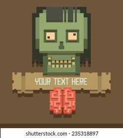 Pixel Zombie Head ,vector