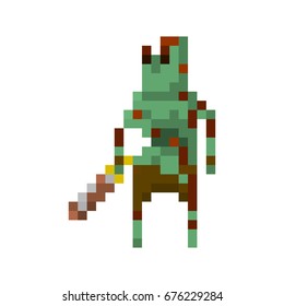 Pixel zombie with weapons for games and applications