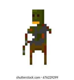 Pixel zombie with weapons for games and applications