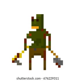 Pixel zombie with weapons for games and applications