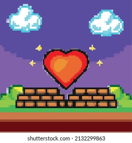 pixelad heart in landscape level game