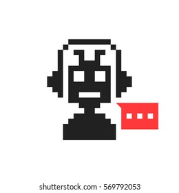 pixelart chatbot like hotline service. concept of ui, hot line, dialogue script popup, spam, 8 bit game, software, helpline contact. flat style trend modern logotype graphic design on white background