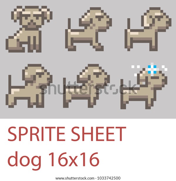 Pixelart Dog Character Sprite Sheet 2dgames Stock Vector Royalty Free