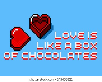 Pixel-art of Love is like box of chocolates logo with clipart