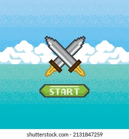 pixelart scene with swords weapons