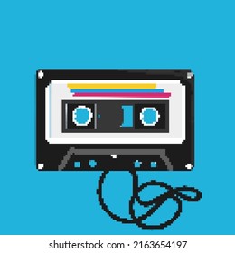 Pixelart tape cassette. Ribbon cassette in attractive retro style, cassette tape illustration