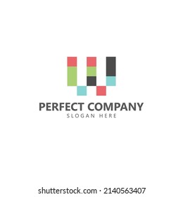 Pixelate W logo using colorful squares. Logo for company, business, movement, and organization.