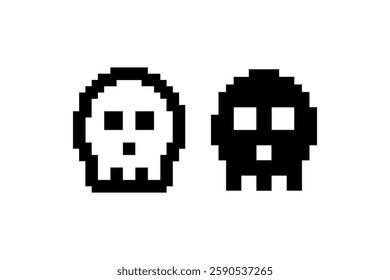 Pixelated 8-bit skull icon designs Vector