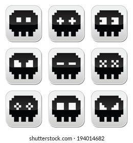 Pixelated 8bit skull vector buttons set