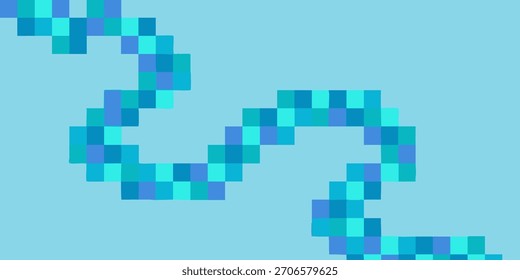 Pixelated Abstract Blue Wave Flowing Through a Light Blue Background, Digital Art