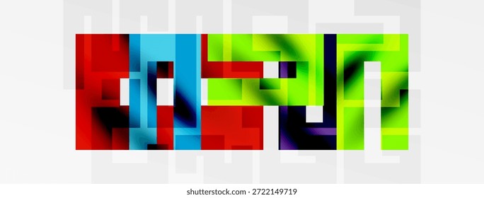Diseño abstracto pixelado. Los colores brillantes forman Formas en bloques sobre fondo gris. Composición de arte digital moderno.