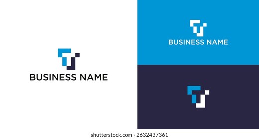 Logotipo de letra T Abstractas pixelada: Vector de marca digital y de Tecnología moderno