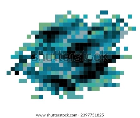 Pixelated abstract spot art in blue halftones spot isolated on white. Modern vector design element for postcard, cover, mobil apps, web banner, printing on t-shirts, home textile, bedding, fabric
