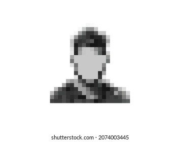 Pixelated Anonymous Man Censored Icon. Privacy Concept. Human Head With Pixelated Face. Personal Data Security Vector Illustration. Random Avatar.
