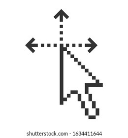 Pixelated arrow cursor with arrows pointing in different directions, Drag / Pan / Scroll icon