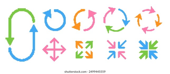 Pixelated arrows collection. Colorful square dots arrow set	