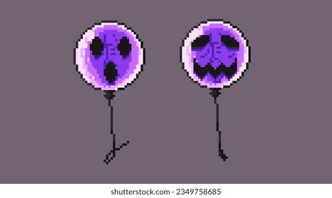 Pixelated art of halloween balloon, simple pixel art balloon for halloween theme. 8bits character icon, perfect for pixel game design asset or design asset.