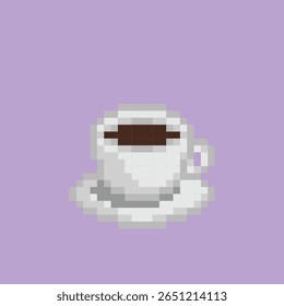 Pixelated art style of a white classic coffee cup