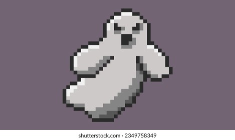 Arte pixelado de personaje fantasma blanco, fantasma de arte de píxel simple para el tema de halloween. Icono de 8 bits de carácter, perfecto para el activo de diseño de juego de píxeles o activo de diseño.