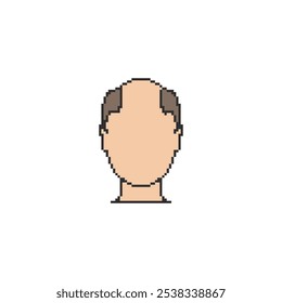Pixelated bald avatar. Simple pixel art faceless human figure with partial hair on the sides